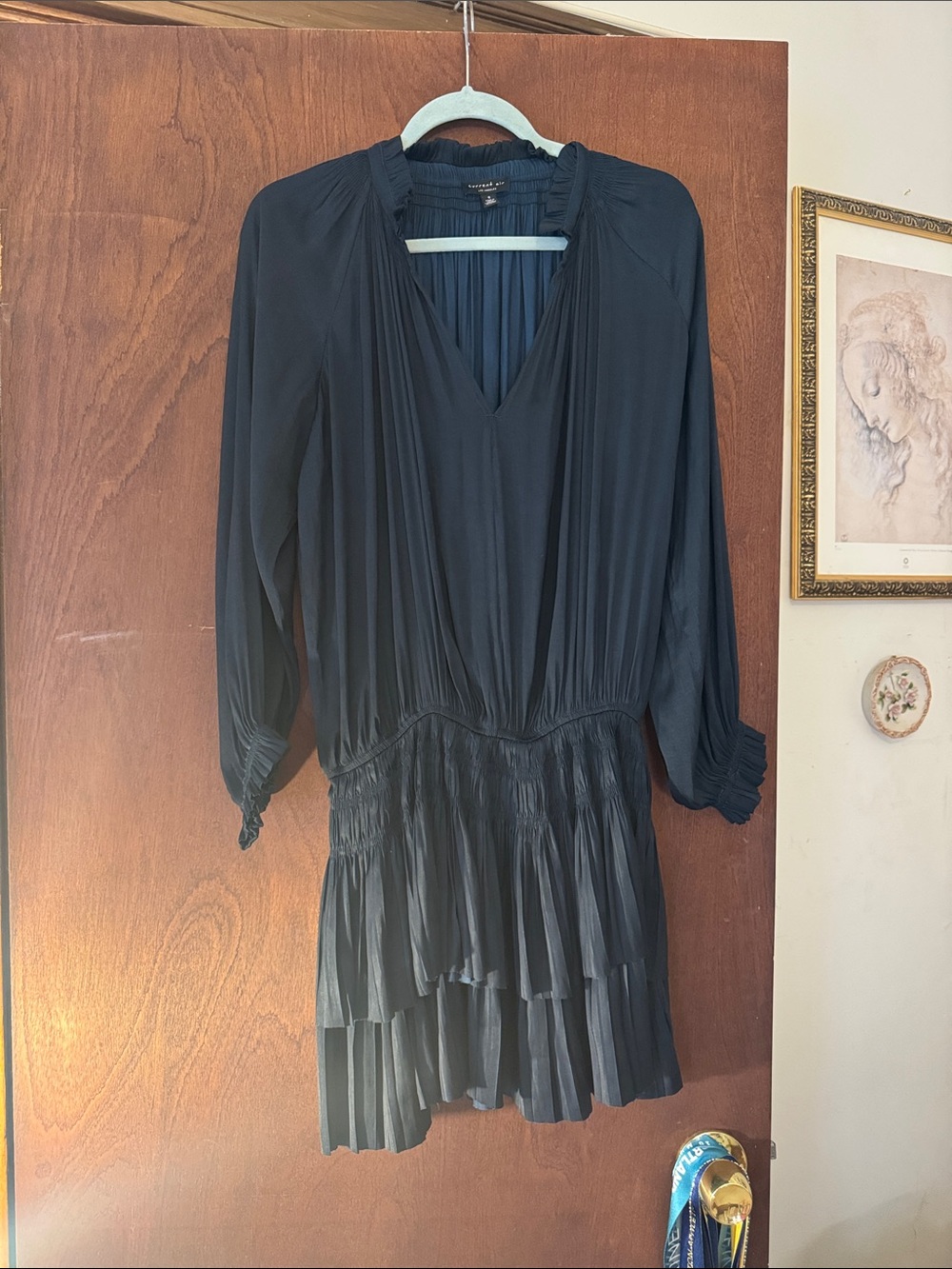 Women’s Black/Navy Pleated V-Neck Dress